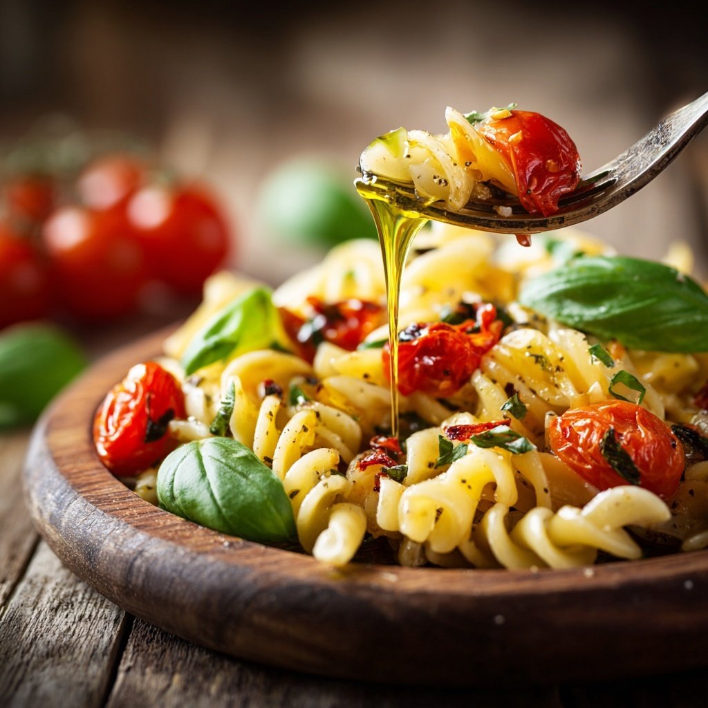 Mediterraner Nudelsalat Mit Getrockneten Tomaten